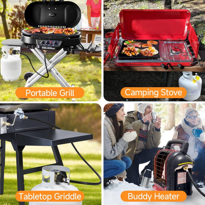 GasSaf 5FT Propane Hose, Propane Adapter 1lb to 20lb Converter, Propane Tank Gas Grill Hose Suitable for Weber Q Grill, Coleman Camping Stove, Buddy Heater and More Portable Grills - Image 5